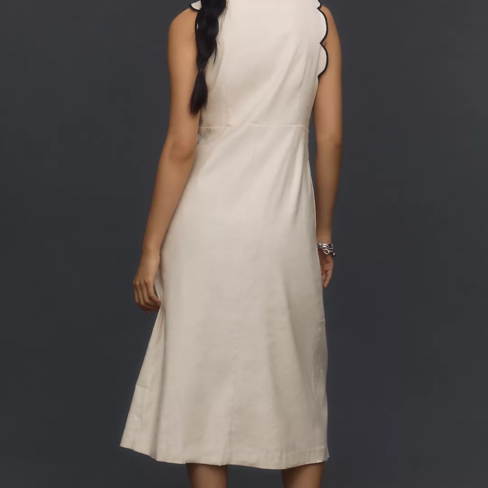 NWOT Maeve tipped longline linen vest Sleeveless Cream Vest with Black Trim - Picture 4 of 5